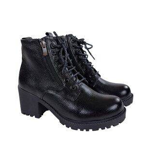 Spring Step Yaritza Pebbled Leather Bootie EU 38 - US 7.5-8 Lug Sole Black NEW